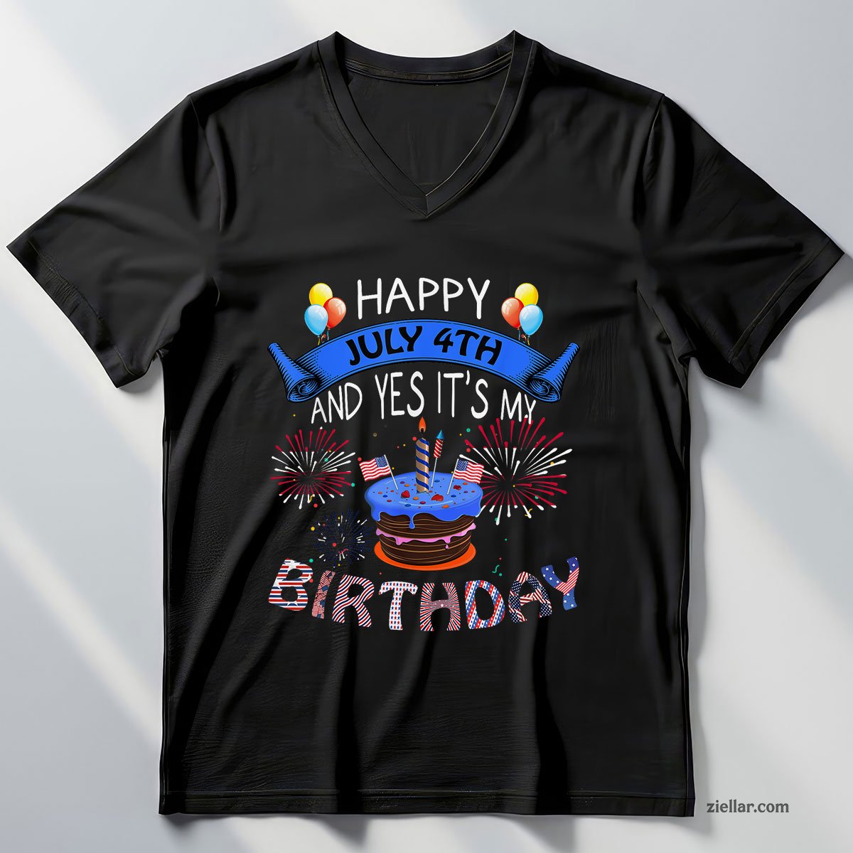 Happy July 4th And Yes It's My Birthday Independence Day Tee V-Neck Shirt