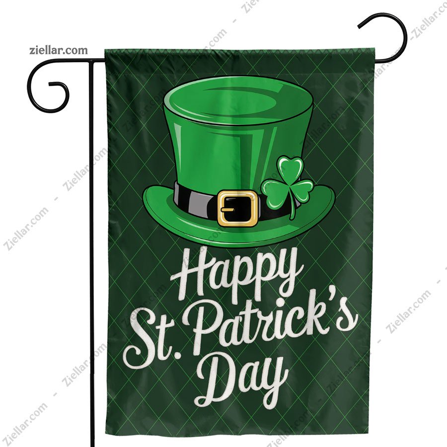 Happy St Patricks Day Garden Flag 12x18 Inch Shamrock Top Hat Irish Decor
