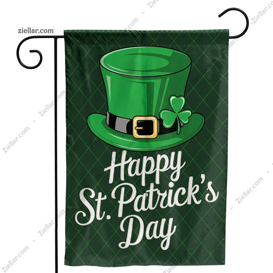 Happy St Patricks Day Garden Flag 12x18 Inch Shamrock Top Hat Irish Decor