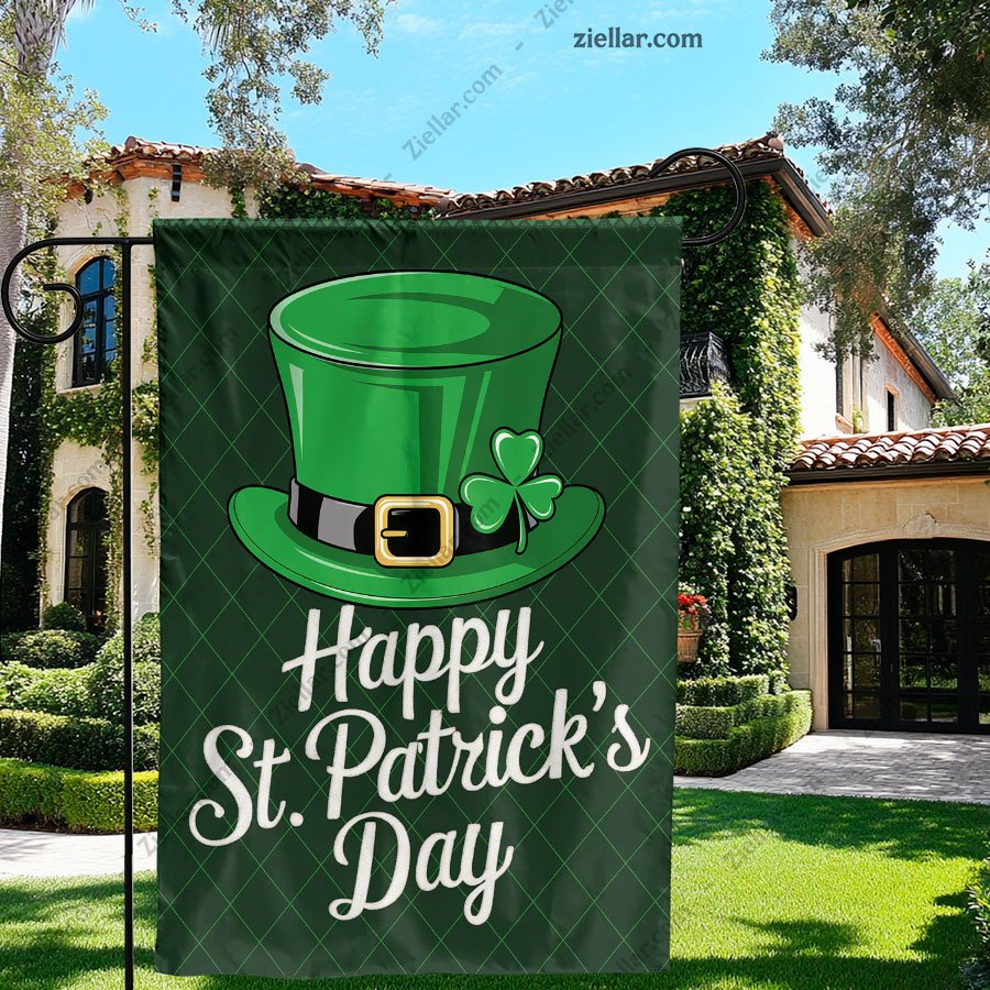 Happy St Patricks Day Garden Flag 12x18 Inch Shamrock Top Hat Irish Decor