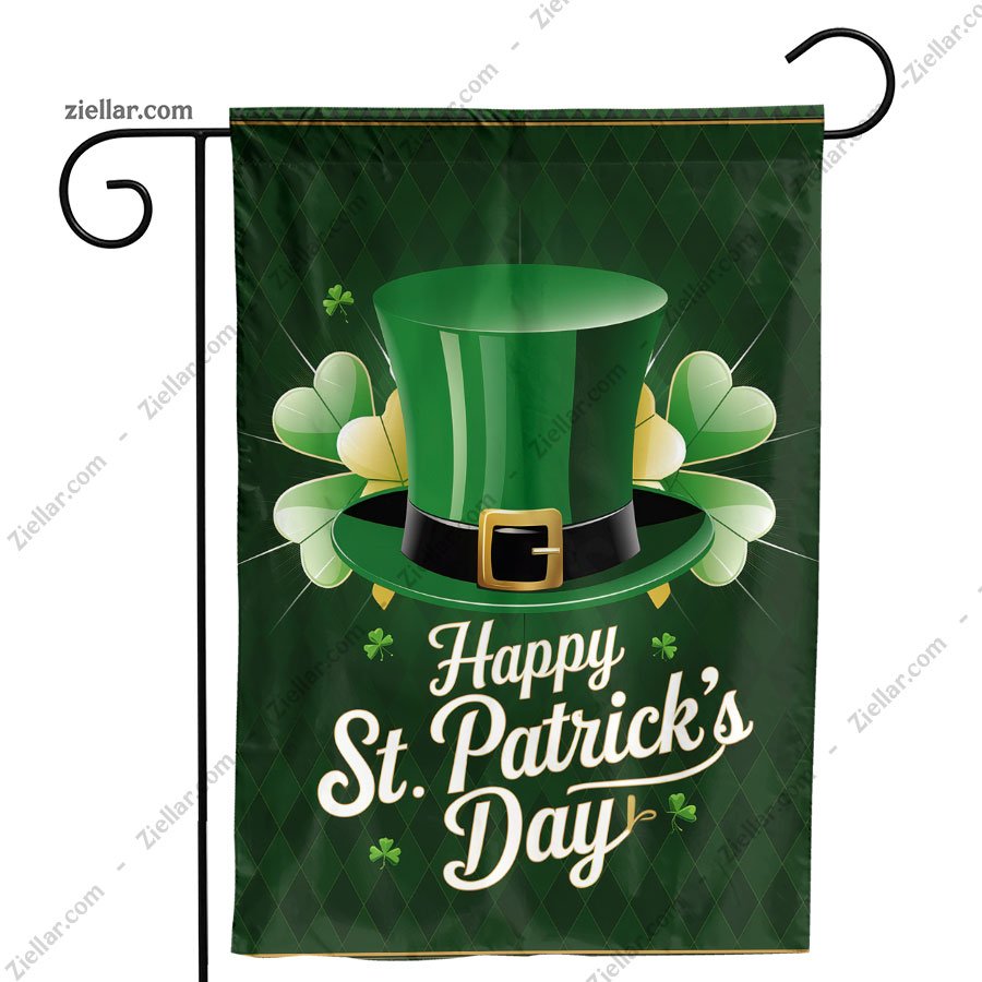Happy St. Patrick's Day Garden Flag, Burlap Shamrock Outdoor Yard Decoration