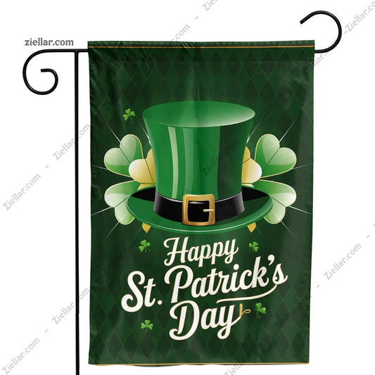 Happy St. Patrick's Day Garden Flag, Burlap Shamrock Outdoor Yard Decoration