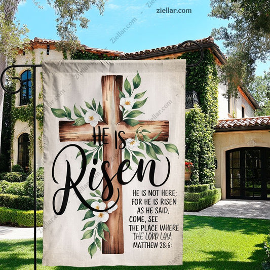 He Is Risen Easter Garden Flag, Watercolor Floral Cross Outdoor Yard Decor