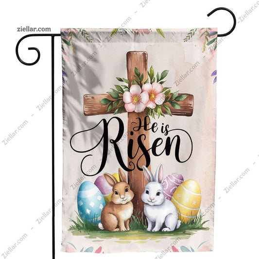 He Is Risen Easter Garden Flag 12x18 Inch, Double Sided Bunny Floral Yard Decor. Tee Gift