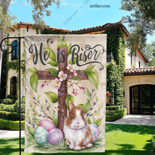 He Is Risen Easter Garden Flag 12x18 Inch Double Sided Cross Bunny Yard Decor