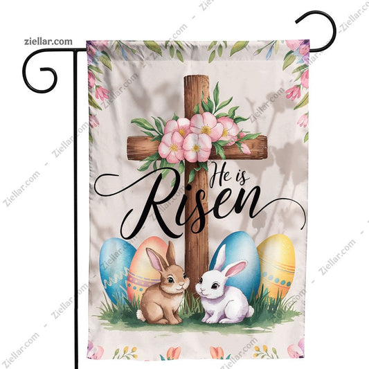 He Is Risen Easter Garden Flag 12x18 Inch, Double Sided Bunny Floral Yard Decor
