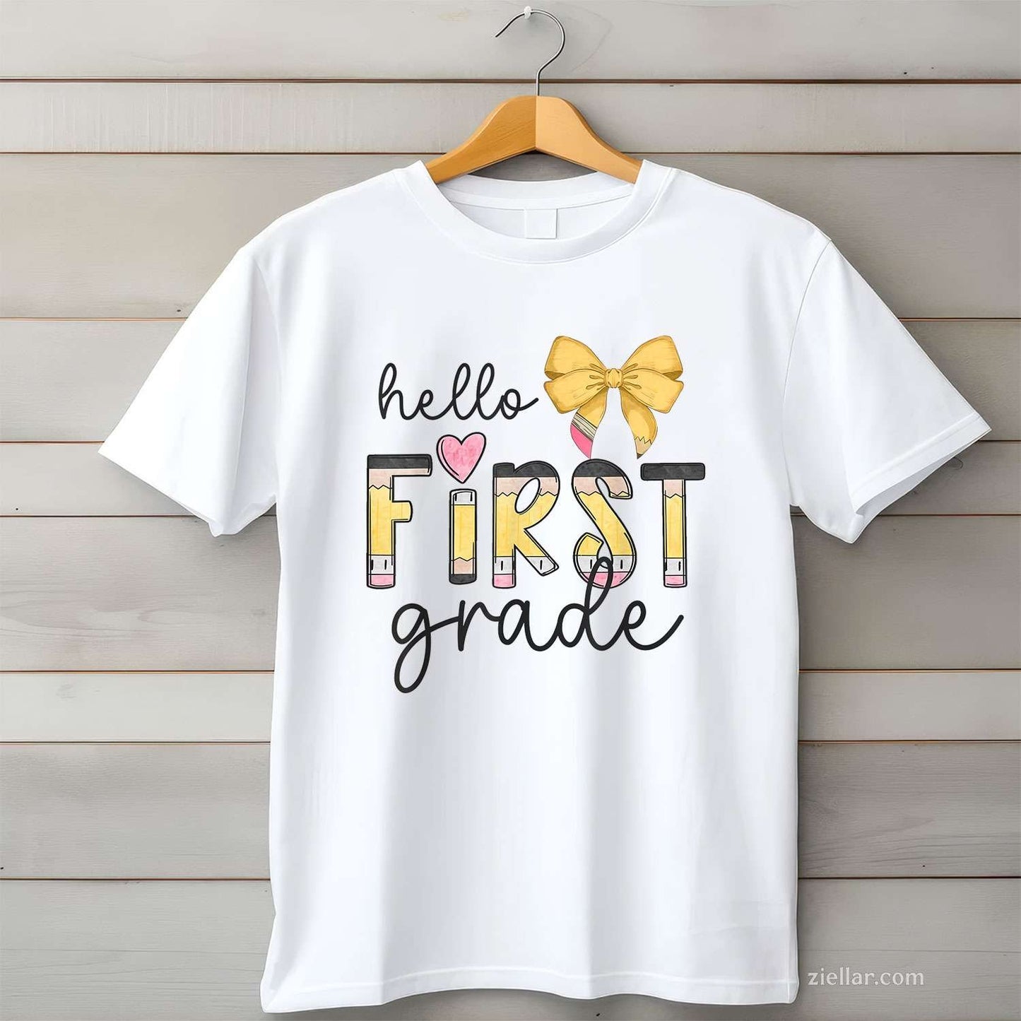 Hello First Grade Teacher Coquette Pencil Bow Back To School T-Shirt Tee for Men Women