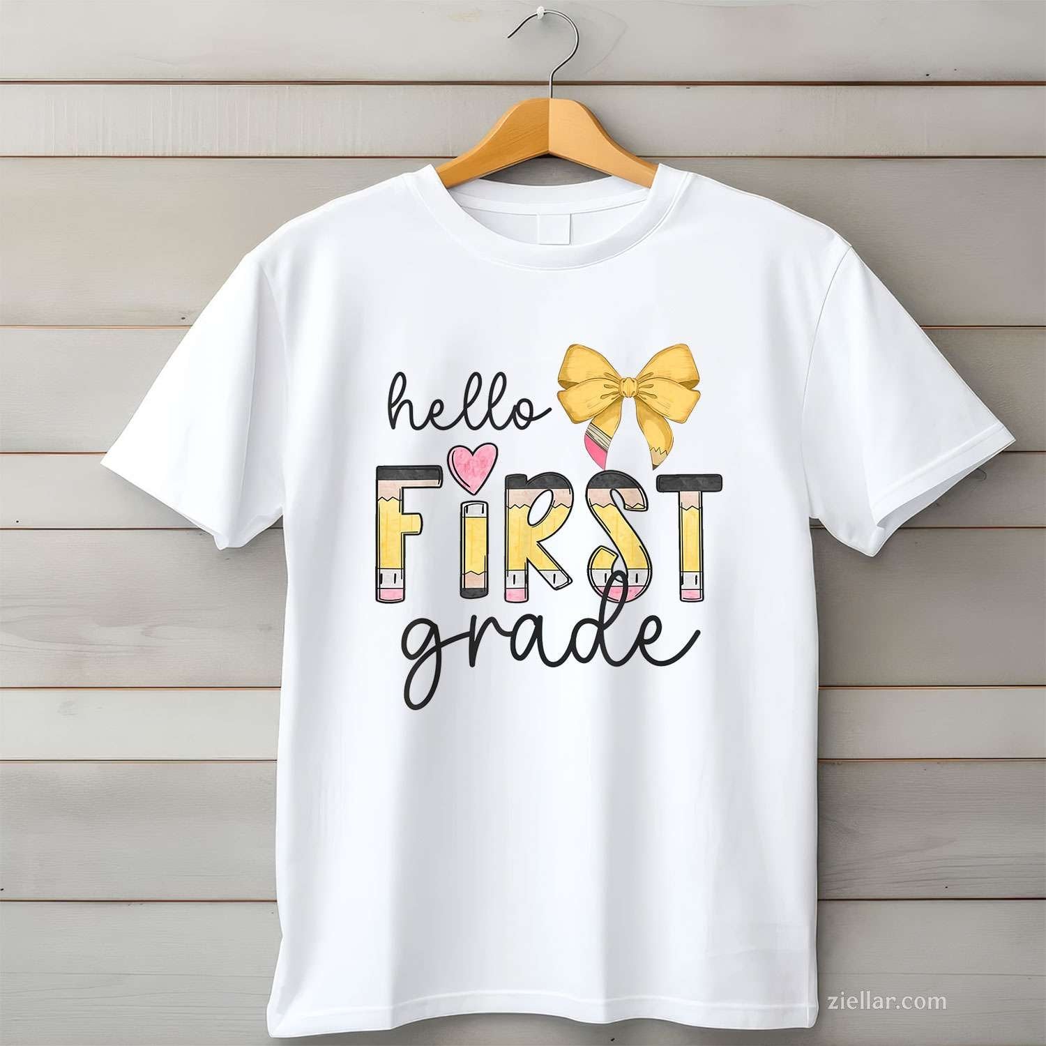 Hello First Grade Teacher Coquette Pencil Bow Back To School T-Shirt Tee for Men Women