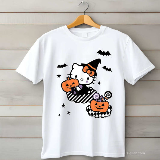 Hello Kitty Trick or Treat Halloween Shirt Tee, Halloween T-Shirt for Men Women Adults Unisex, Aesthetic Streetwear Top, Soft Cotton Premium Print