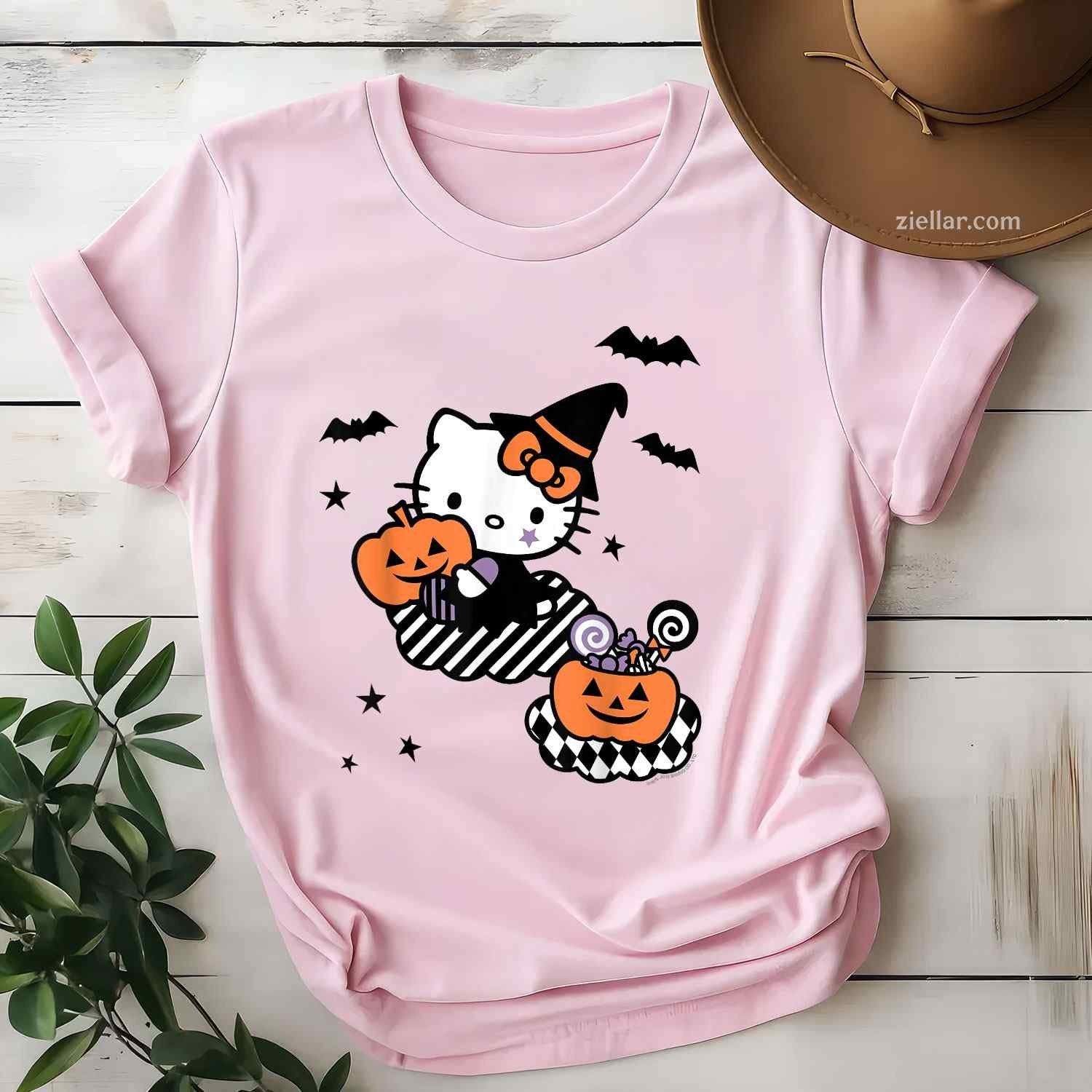 Hello Kitty Trick or Treat Halloween Shirt Tee, Halloween T-Shirt for Men Women Adults Unisex, Aesthetic Streetwear Top, Soft Cotton Premium Print