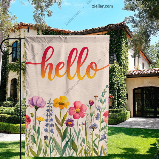 Hello Spring Garden Flag 12x18 Inch, Double Sided Floral Yard Outdoor Decor