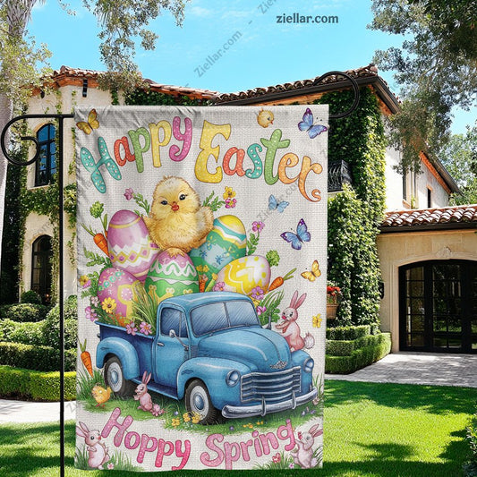 Hello Spring Easter House Flag 28x40 Inch Double Sided Bunny Yard Decor
