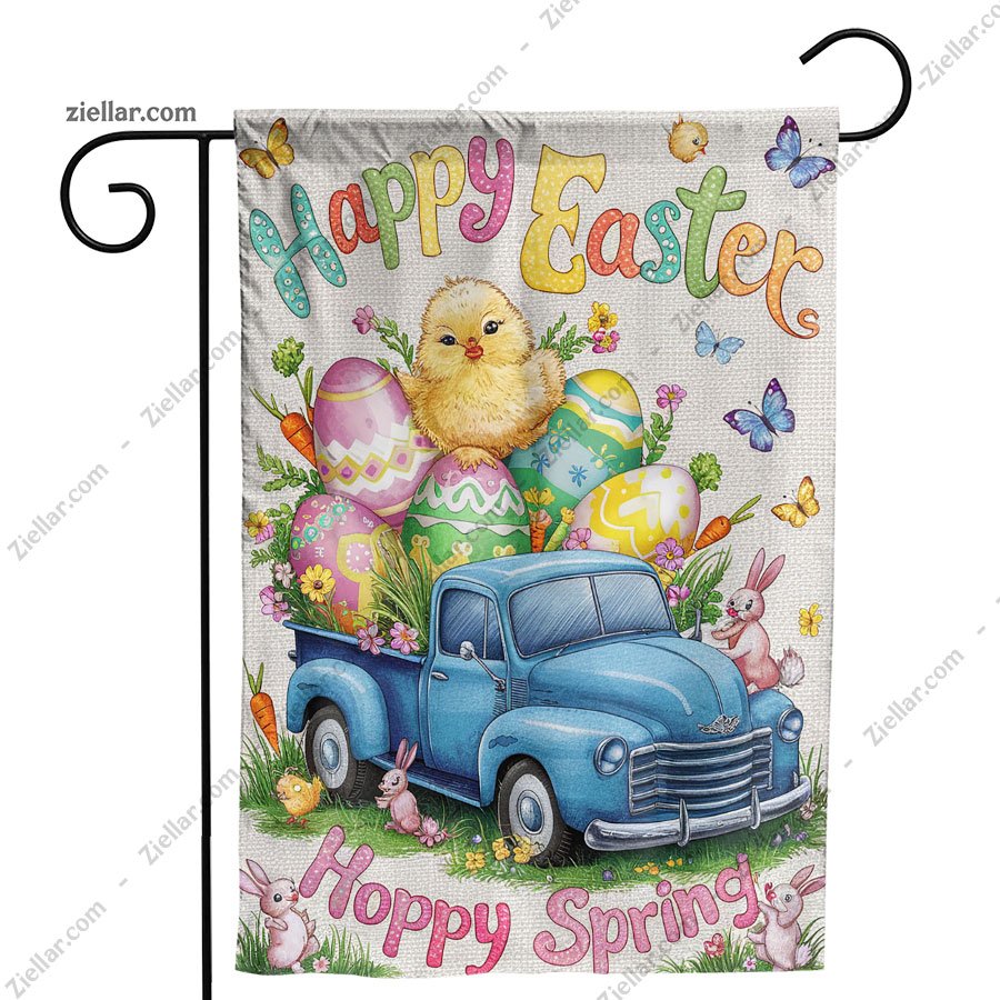 Hello Spring Easter House Flag 28x40 Inch Double Sided Bunny Yard Decor