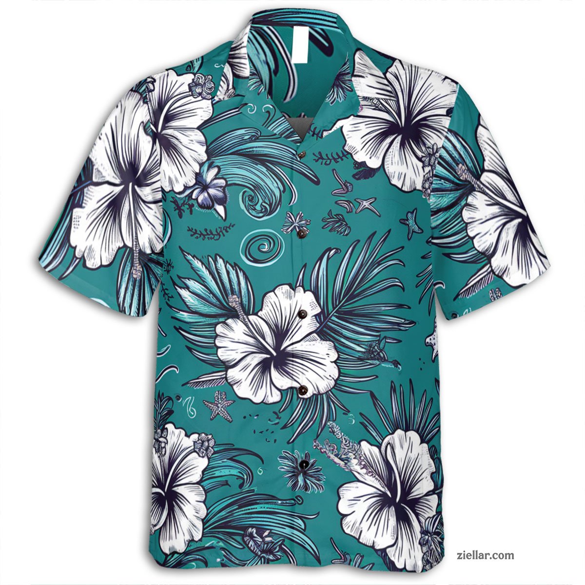 Hibiscus Palm Leaf Hawaiian Shirt and Tee, Stylish Summer Beachwear for Men