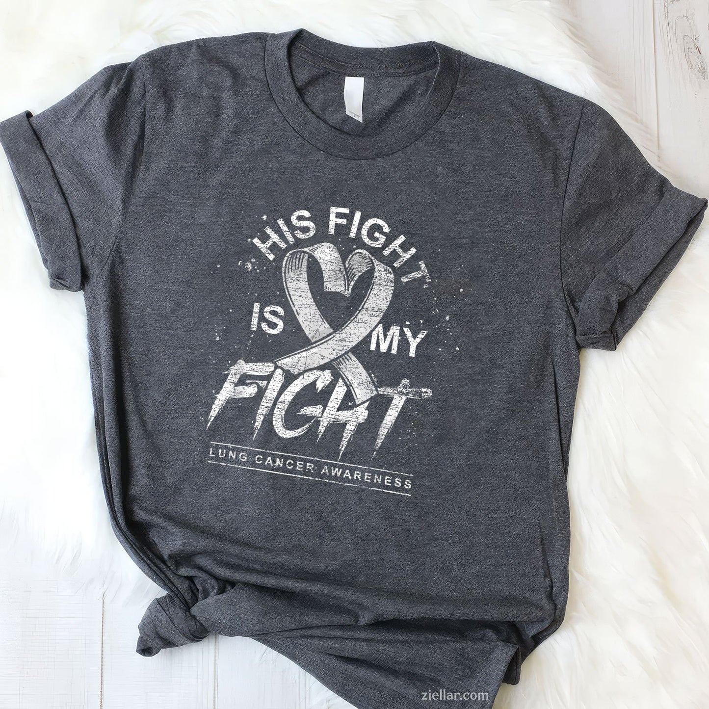 His Fight Is My Fight White Ribbon Lung Cancer Awareness T-Shirt