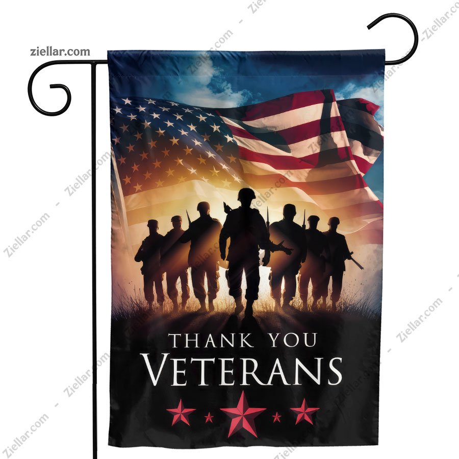 Home Garden Flag Thank You Veterans with Soldier Silhouettes Patriotic Yard Sign