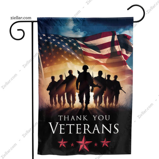 Home Garden Flag Thank You Veterans with Soldier Silhouettes Patriotic Yard Sign