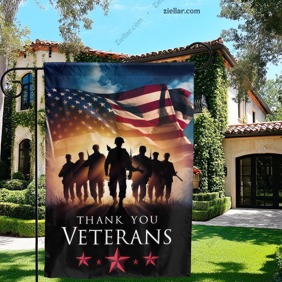 Home Garden Flag Thank You Veterans with Soldier Silhouettes Patriotic Yard Sign