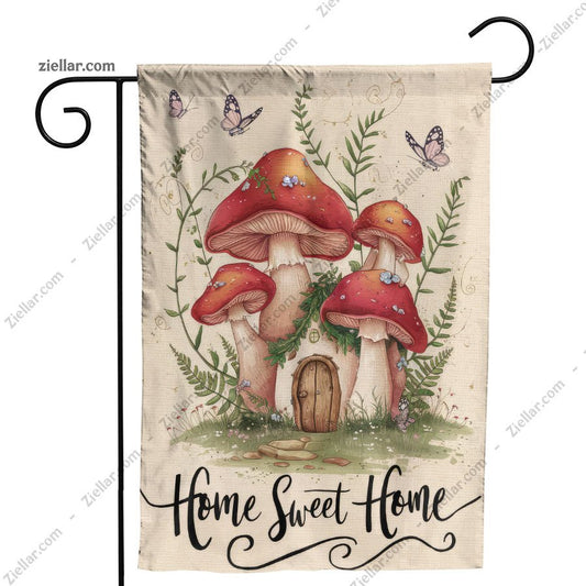Home Sweet Home Garden Flag 12x18 Inch Double Sided Spring Mushroom Yard Decor