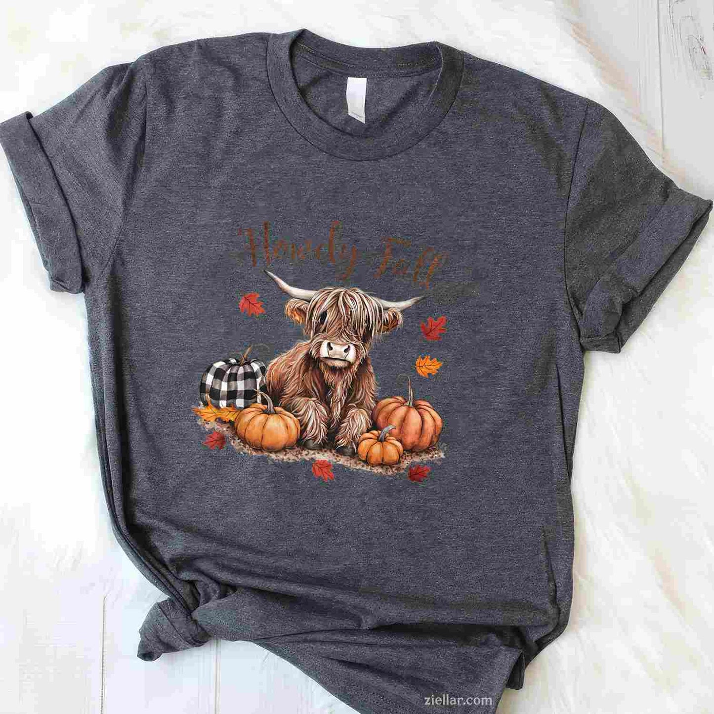 Howdy Fall Highland Cow Happy Thanksgiving Autumn Vibes Fall T-Shirt and Tee for Adults Men Women Unisex