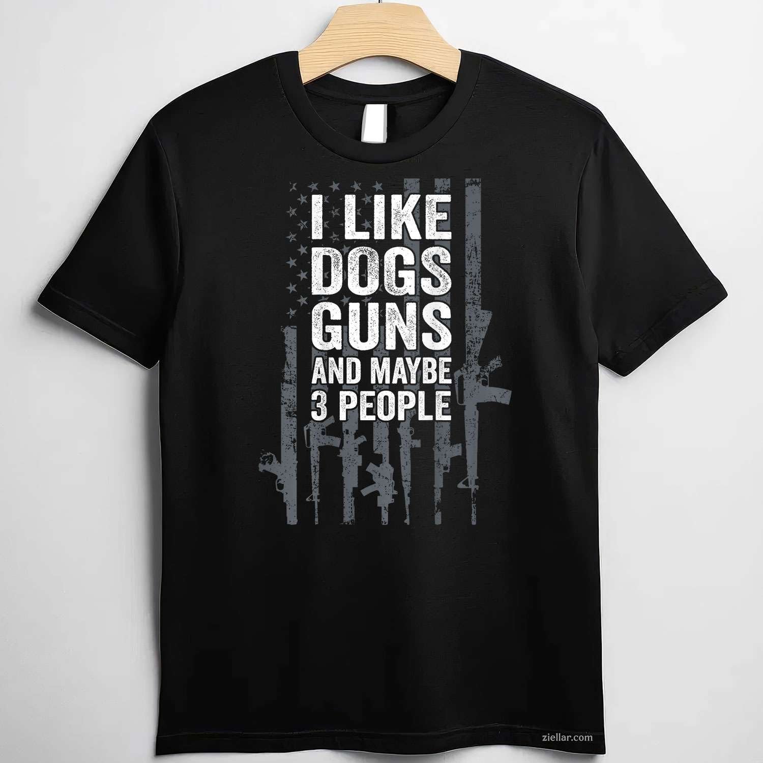 I Like Dogs Guns And Maybe 3 People T-Shirt, Funny Gun Vintage Graphic Tee On Back For Adults