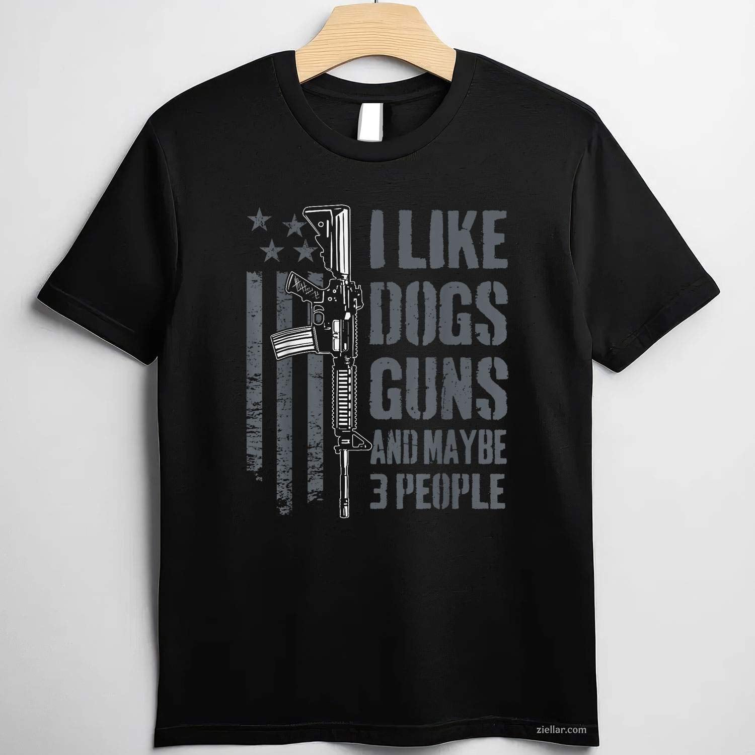 I Like Guns Dogs And Maybe 3 People T-Shirt, Funny Dog Lover Gun Vintage Graphic Tee For Men Women