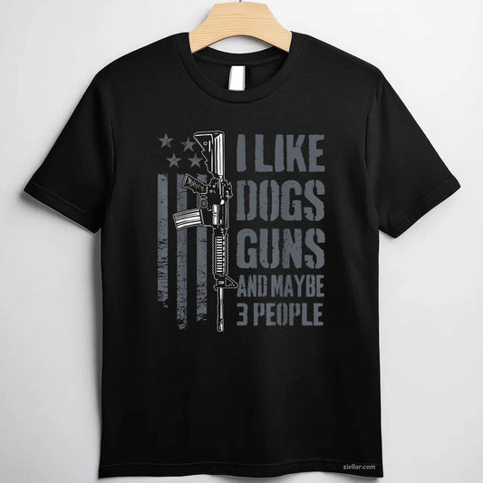 I Like Guns Dogs And Maybe 3 People T-Shirt, Funny Dog Lover Gun Vintage Graphic Tee For Men Women