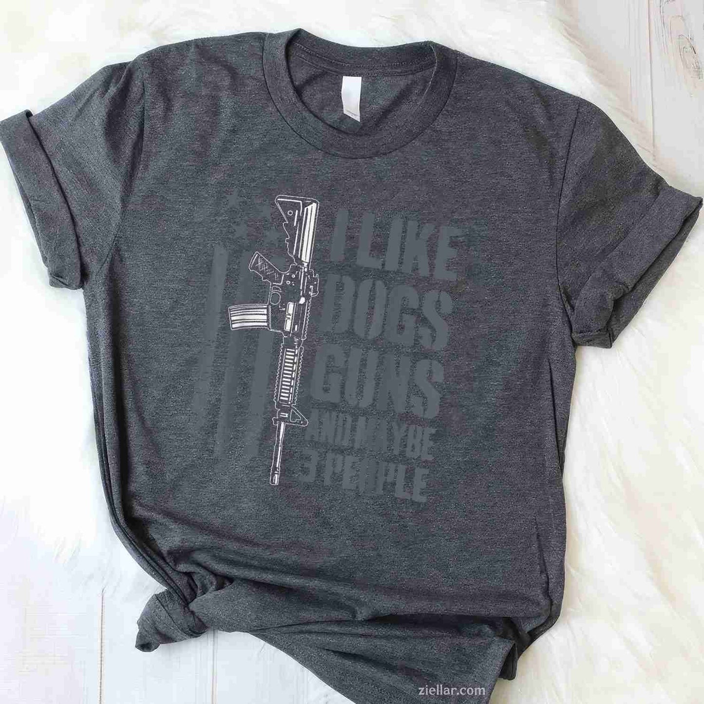 I Like Guns Dogs And Maybe 3 People T-Shirt, Funny Dog Lover Gun Vintage Graphic Tee For Men Women