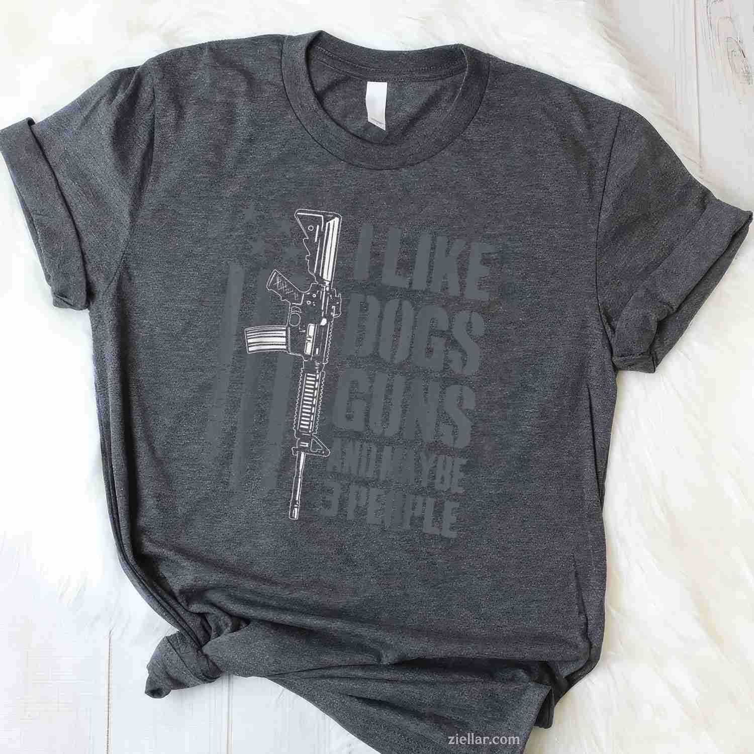 I Like Guns Dogs And Maybe 3 People T-Shirt, Funny Dog Lover Gun Vintage Graphic Tee For Men Women