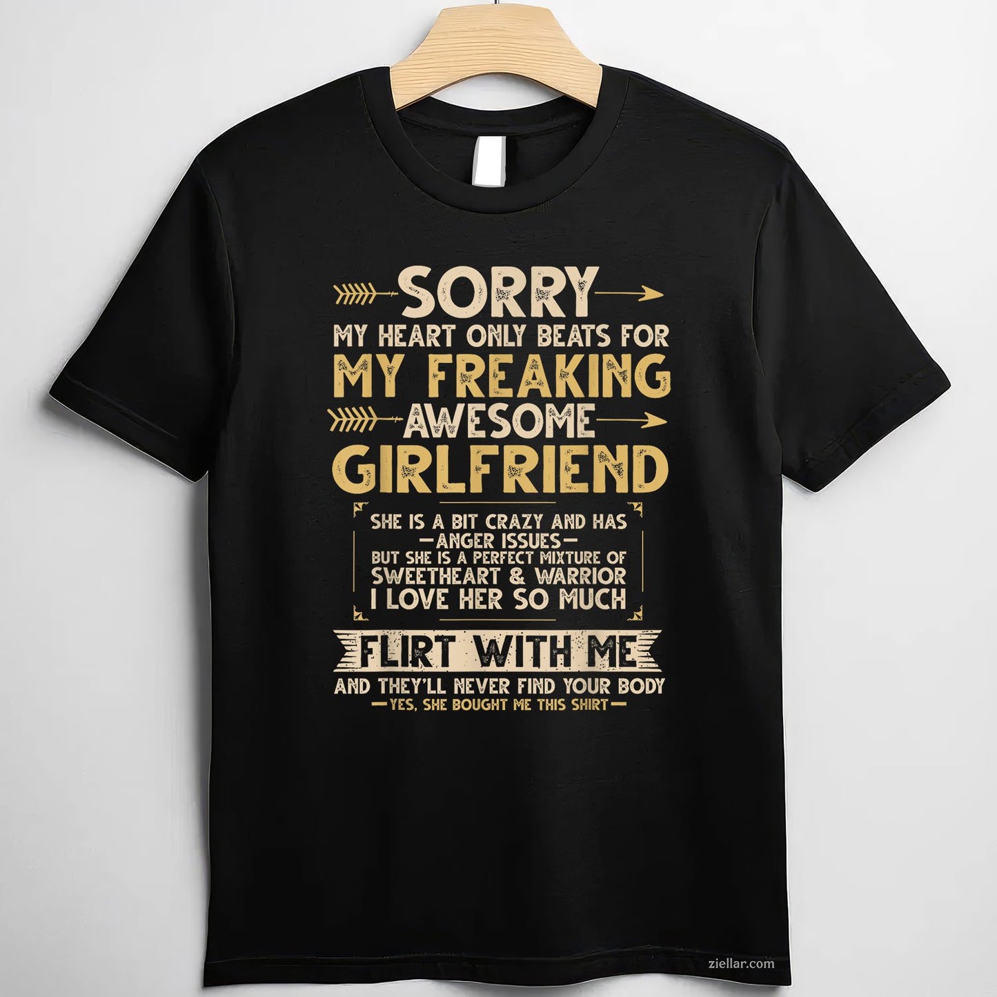 I Love My Freaking Awesome Girlfriend Shes a Bit Crazy Funny Tee and T-Shirt, Funny Relationship Gift T-Shirt for Couples and Adults