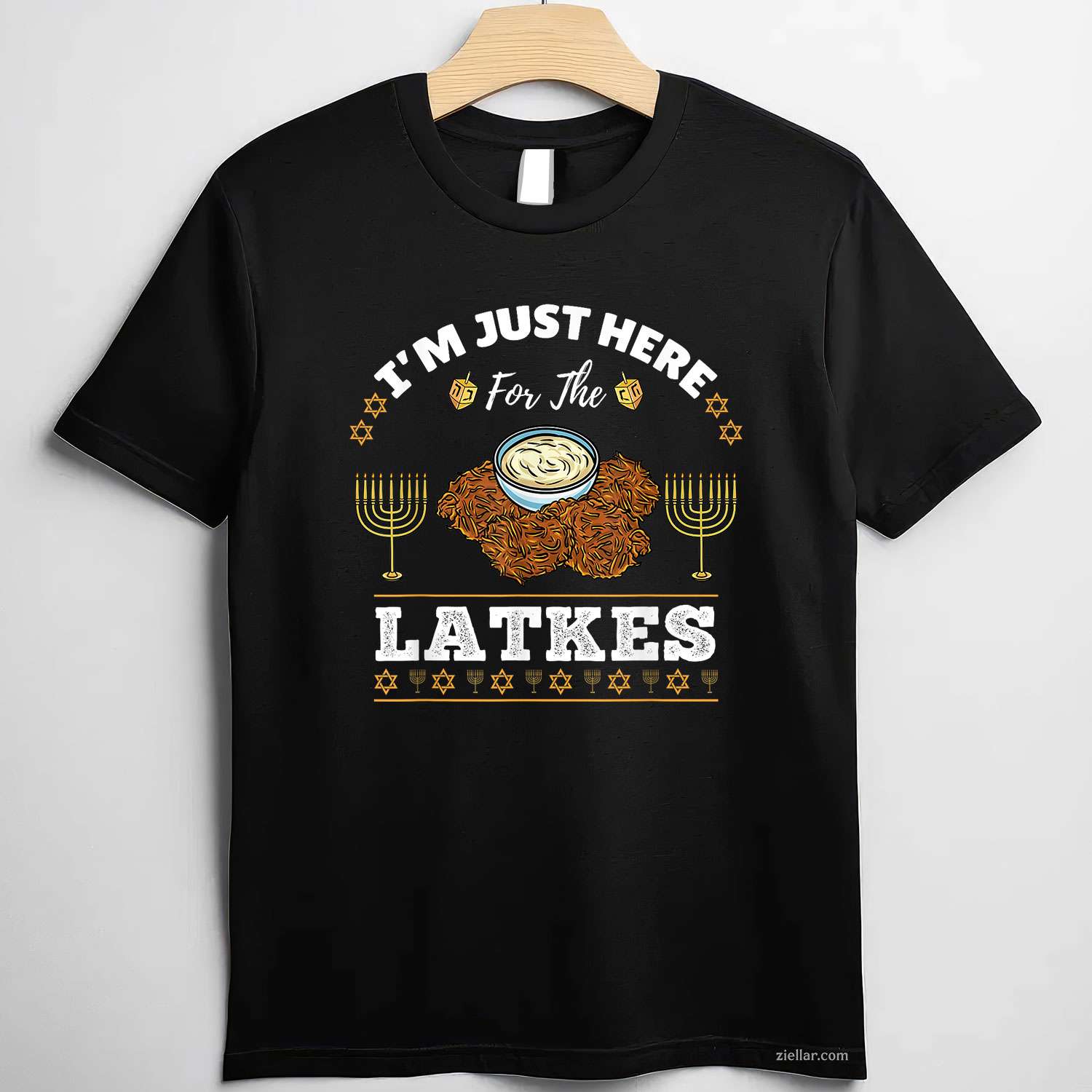 I'M Just Here For The Latkes Chanukah Hanukkah T-Shirt_ Funny Jewish Food Holiday Tee For Men And Women