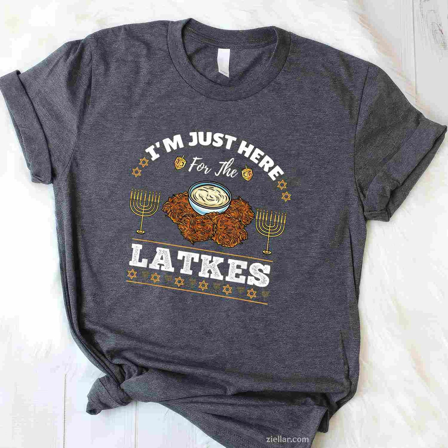 I'M Just Here For The Latkes Chanukah Hanukkah T-Shirt_ Funny Jewish Food Holiday Tee For Men And Women