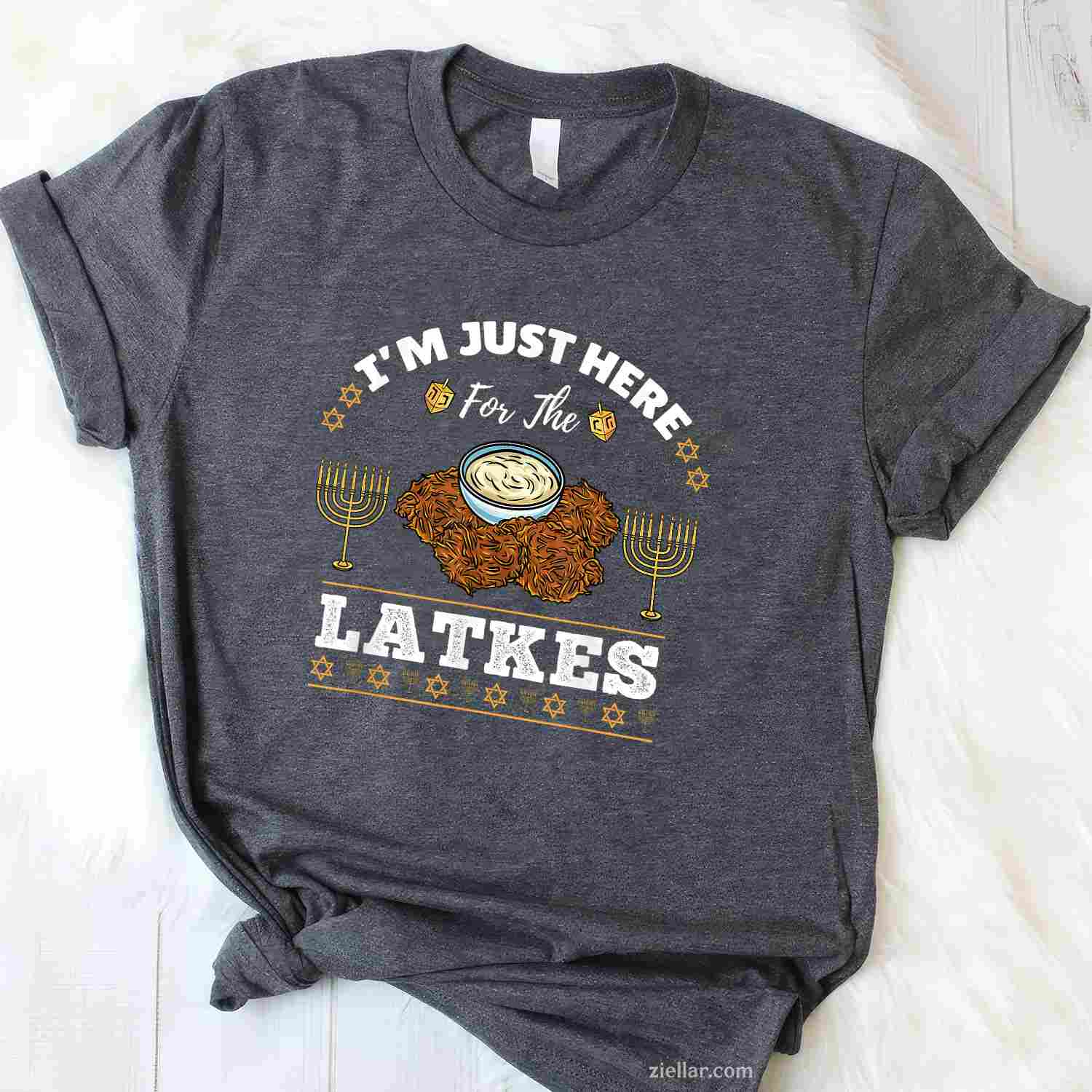 I'M Just Here For The Latkes Chanukah Hanukkah T-Shirt_ Funny Jewish Food Holiday Tee For Men And Women