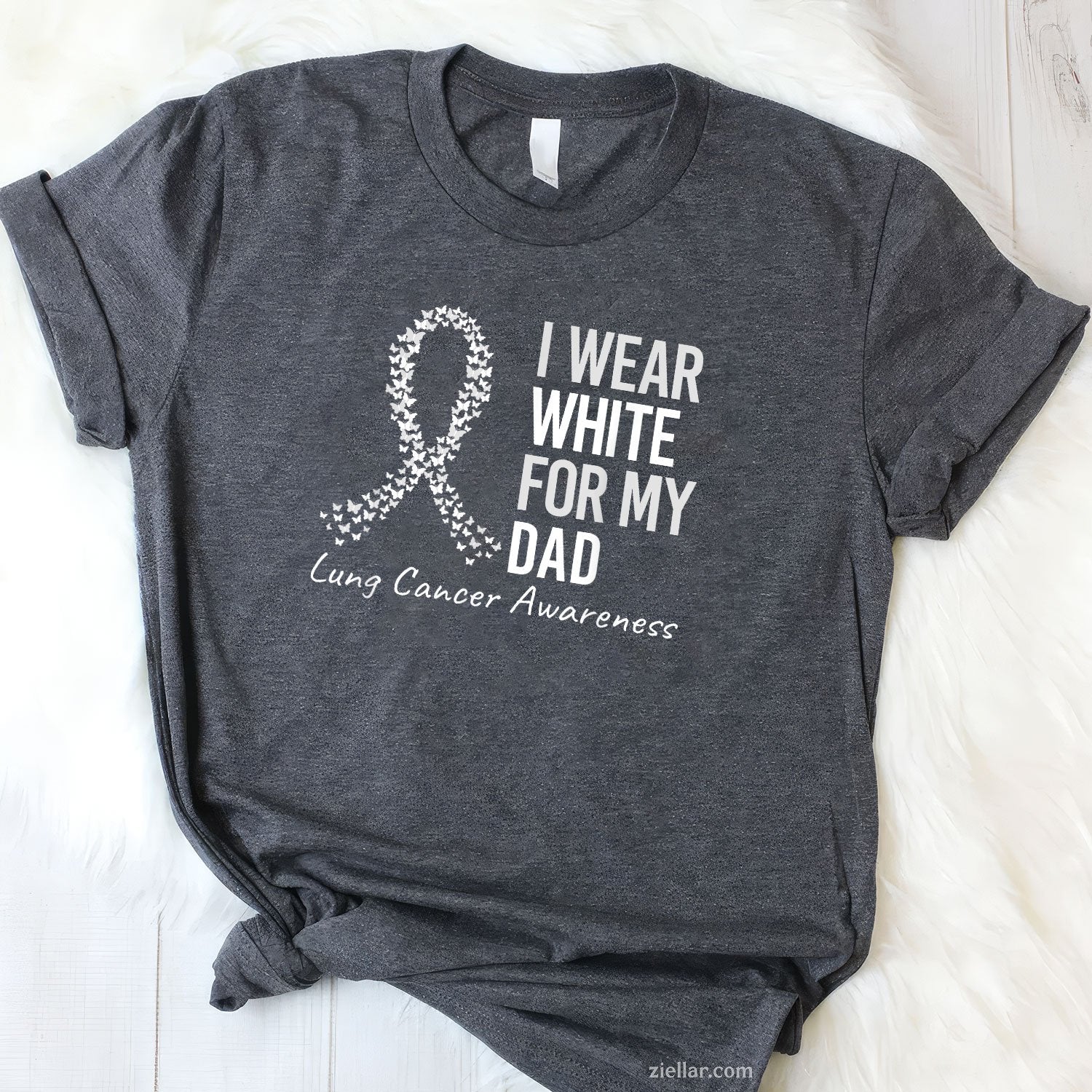 I Wear White For My Dad Lung Cancer Awareness White Ribbon T-Shirt