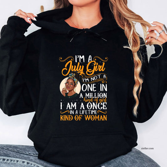 I'm A July Girl Black Women Cancer Hoodie Shirt, Patriotic USA Independence Day Gift