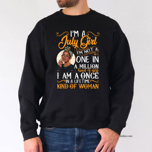 I'm A July Girl Black Women Cancer Sweatshirt, Patriotic USA Independence Day Gift