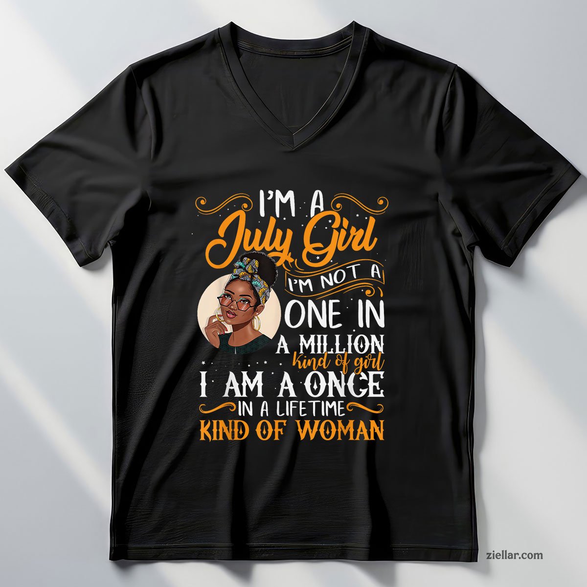 I'm A July Girl Black Women Cancer V-Neck Shirt, Patriotic USA Independence Day Gift