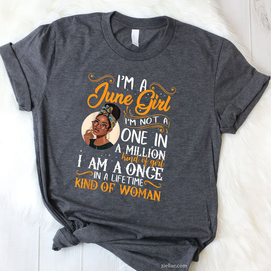 Im A June Girl Black Women Gemini Tee