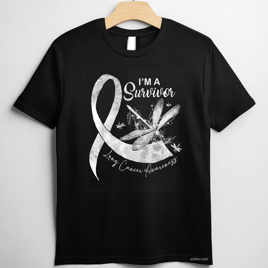I'm A Survivor Lung Cancer Dragonfly Shirt White Ribbon T-Shirt