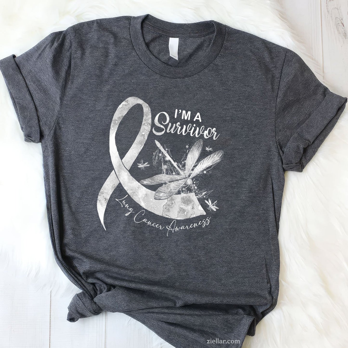 I'm A Survivor Lung Cancer Dragonfly Shirt White Ribbon T-Shirt