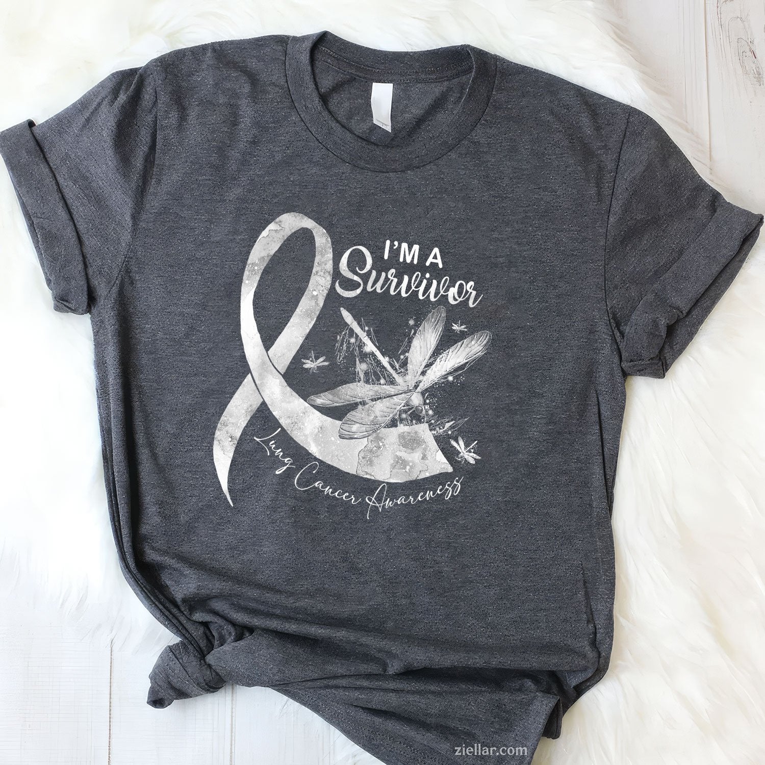 I'm A Survivor Lung Cancer Dragonfly Shirt White Ribbon T-Shirt