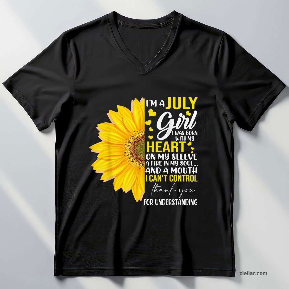 I'm July Girl Sunflower Matching Born On Birthday V-Neck Shirt