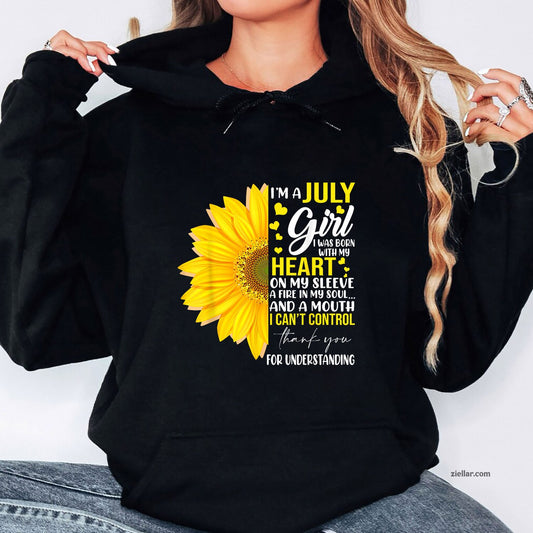 I'm July Girl Sunflower Matching Born On Birthday Hoodie Shirt