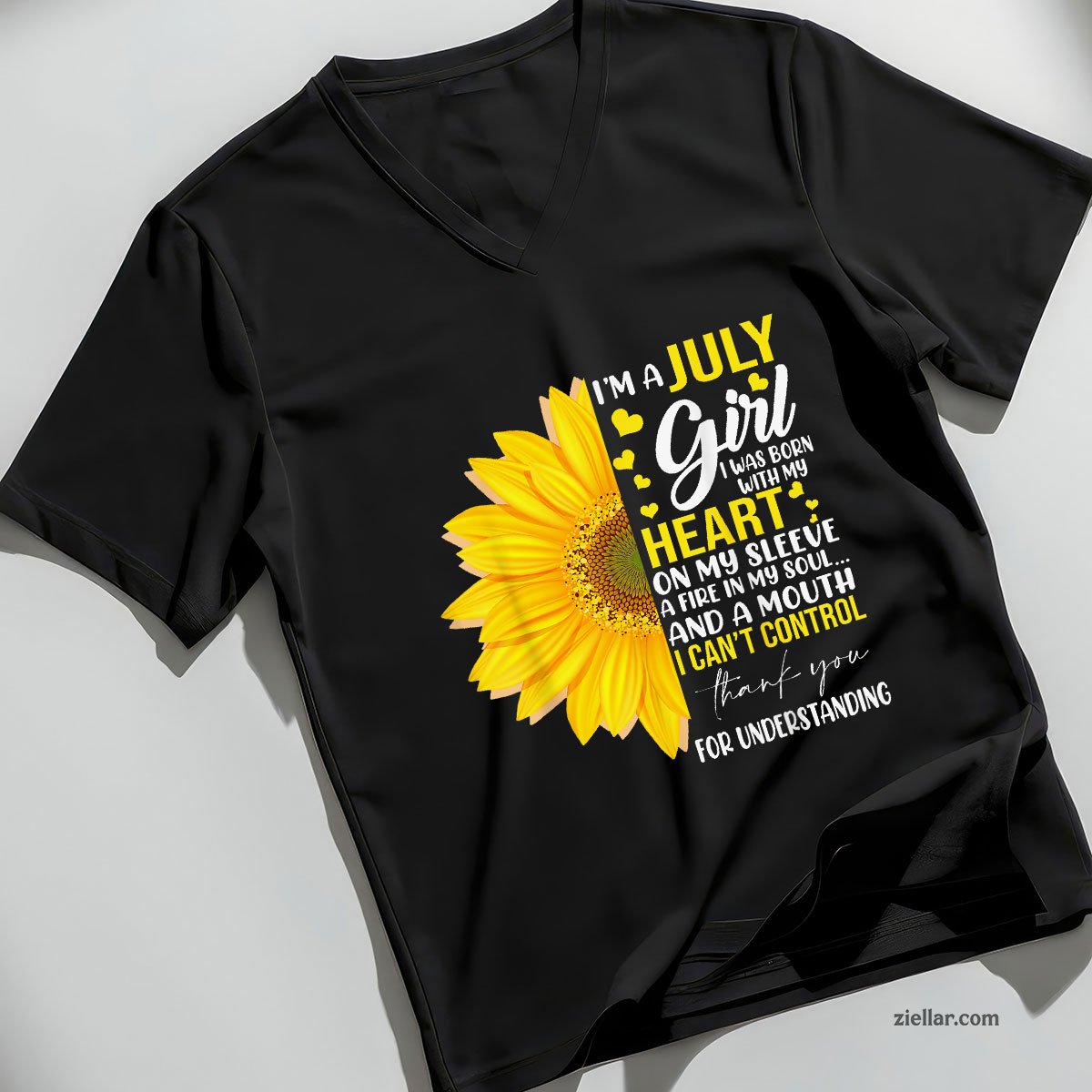 I'm July Girl Sunflower Matching Born On Birthday V-Neck Shirt Tee Gift