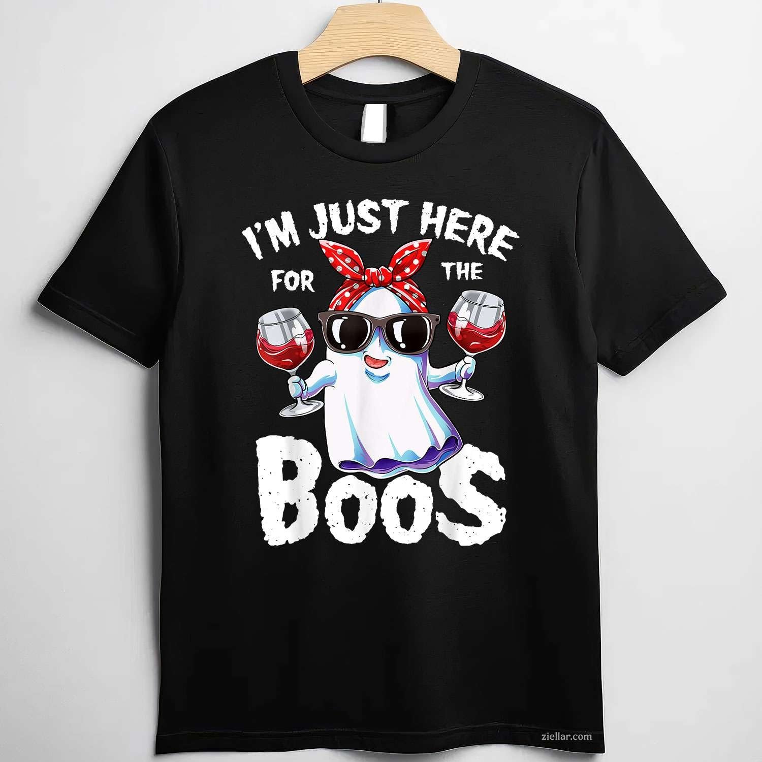 I'm Just Here For The Boos Halloween Women Ghost Cute Funny Tee, Halloween T-Shirt for Men Women Adults Unisex, Classic Fit Unisex Design, Everyday Wear Essential