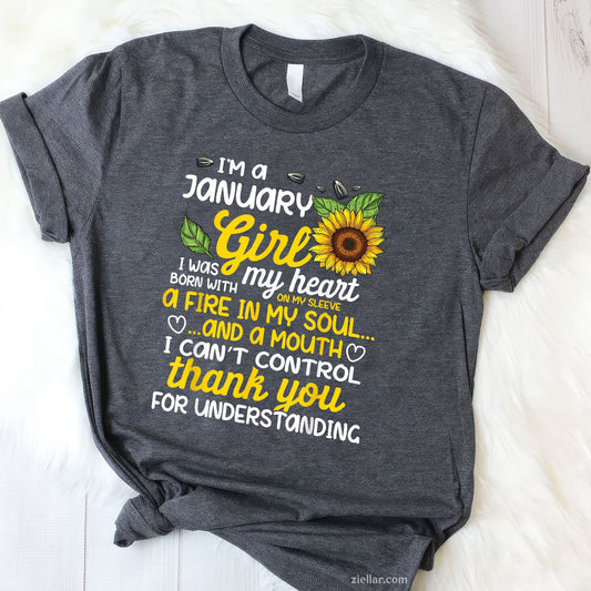 I'm a January Sunflower Queen Tee and T-Shirt, Birthday T-Shirt Gift for Women Born in January
