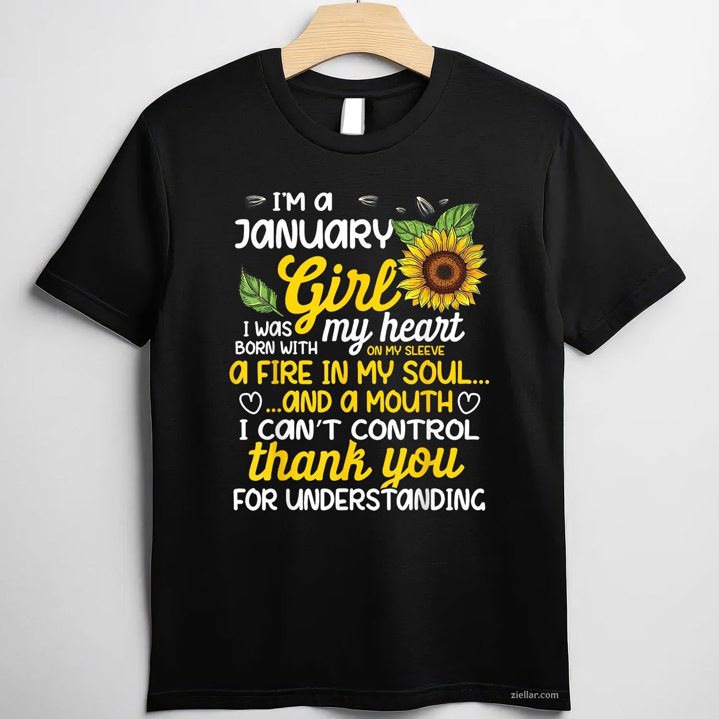 I'm a January Sunflower Queen Tee and T-Shirt, Birthday T-Shirt Gift for Women Born in January