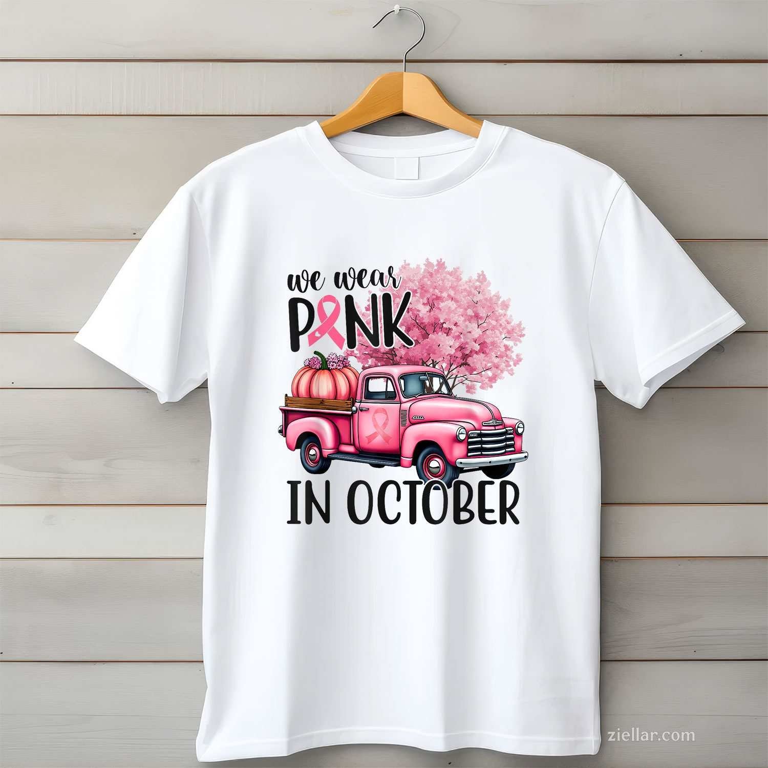 In October We Wear Pink Truck Breast Cancer s for Women Funny Graphic Tee and T-Shirt Gift for Adults Men Women Unisex