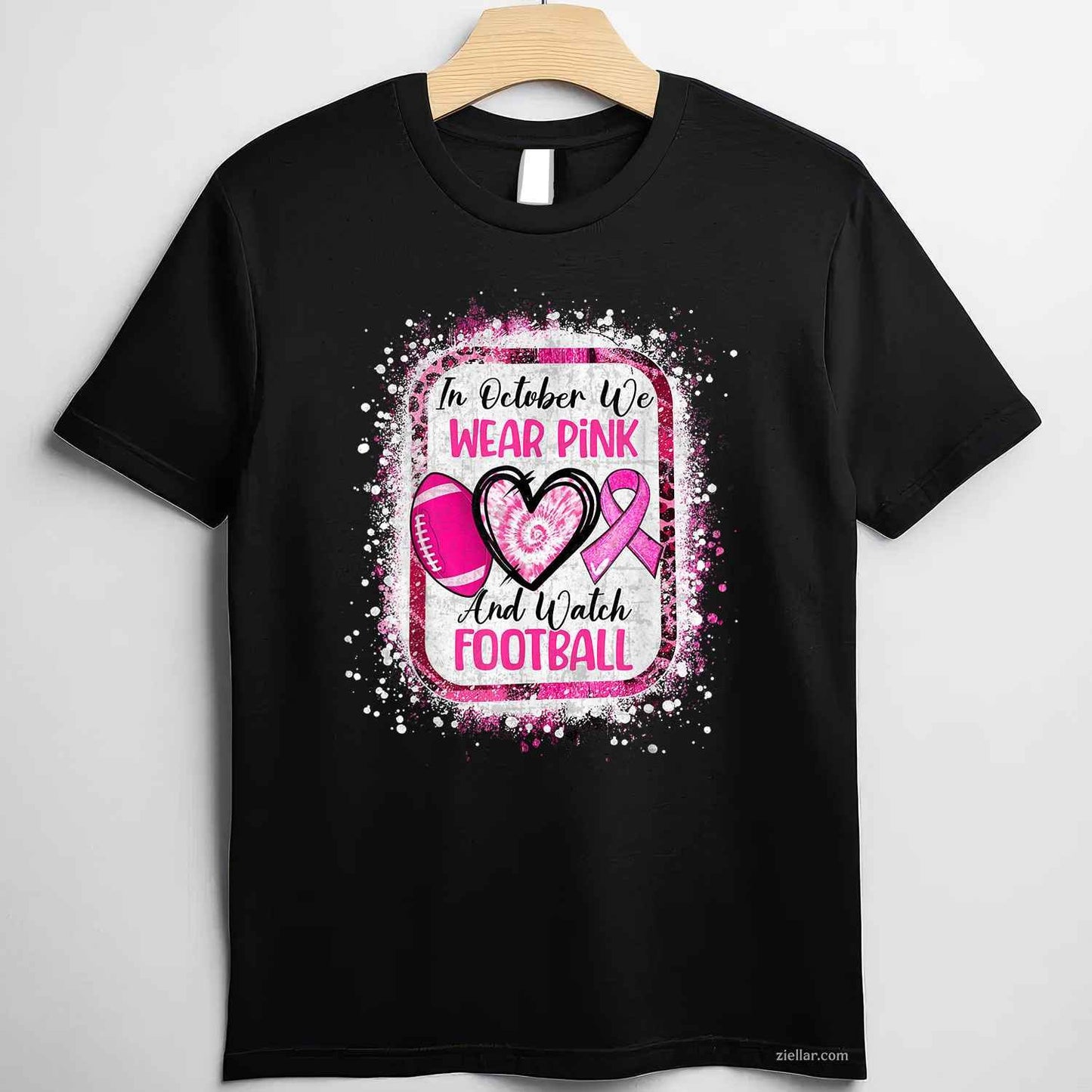 In October We Wear Pink And Watch Football Breast Cancer Funny Graphic Tee and T-Shirt Gift for Adults Men Women Unisex Tee Gift
