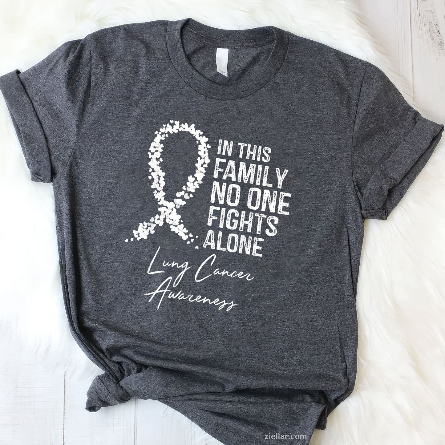 In This Family No One Fights Alone Shirt Lung Cancer Tee and T-Shirt, Lung Cancer Awareness Support T-Shirt for Men and Women Adults